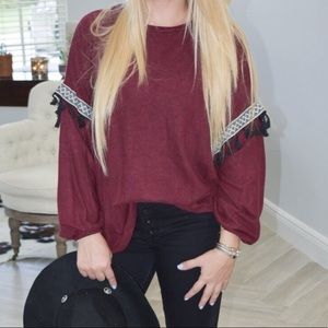 Burgundy Tassel sweatshirt